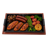 Plancha Plato Rectangular De Fierro Fundido Con Madera 27cms Negro