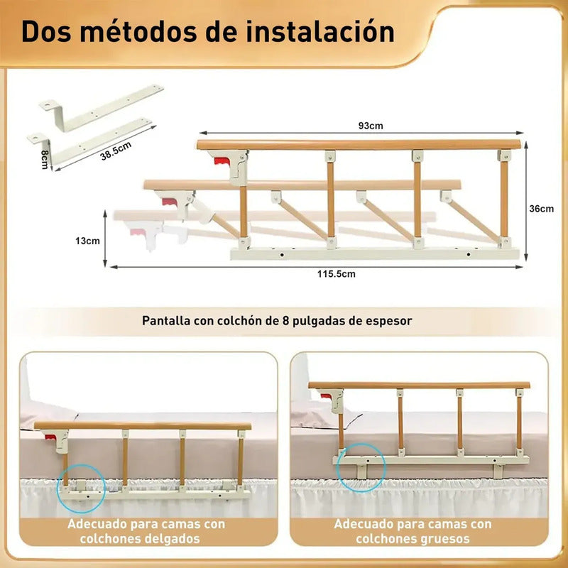 Baranda Seguridad Plegable De Cama Adulto Mayor Niños Café