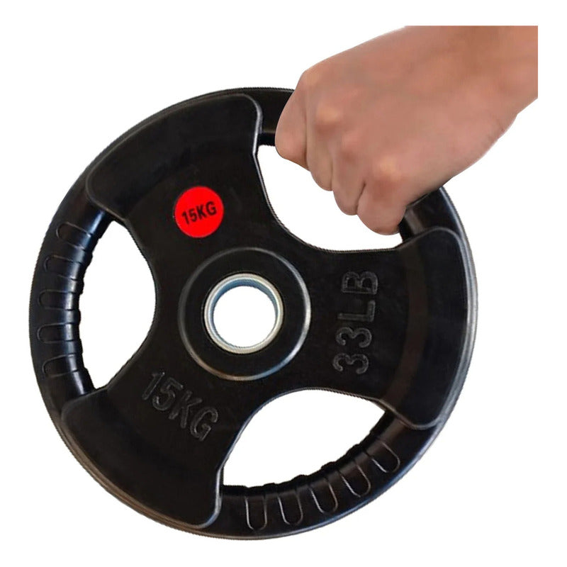 Disco Olímpico De 15 Kg Engomado Con Agarres C/u Importado Negro