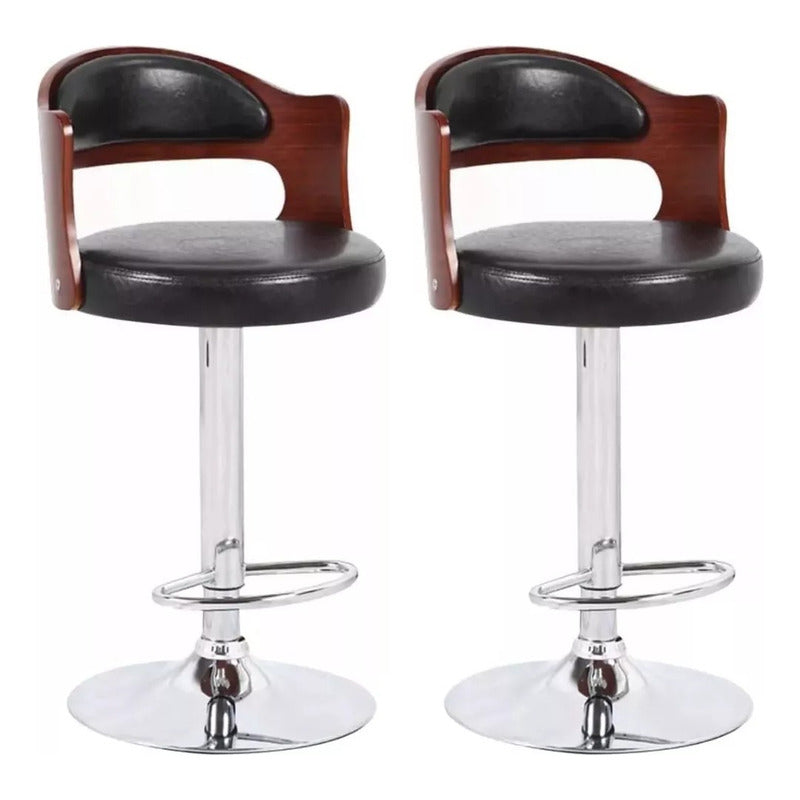 Pack 2 Sillas Piso Bar Taburete Regulable Madera/ecocuero