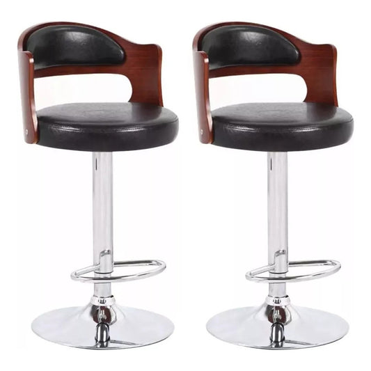 Pack 2 Sillas Piso Bar Taburete Regulable Madera/ecocuero