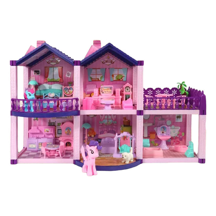Casa De Muñecas Infantil Con Muebles Y Animales 60x22x38 Cm Rosa