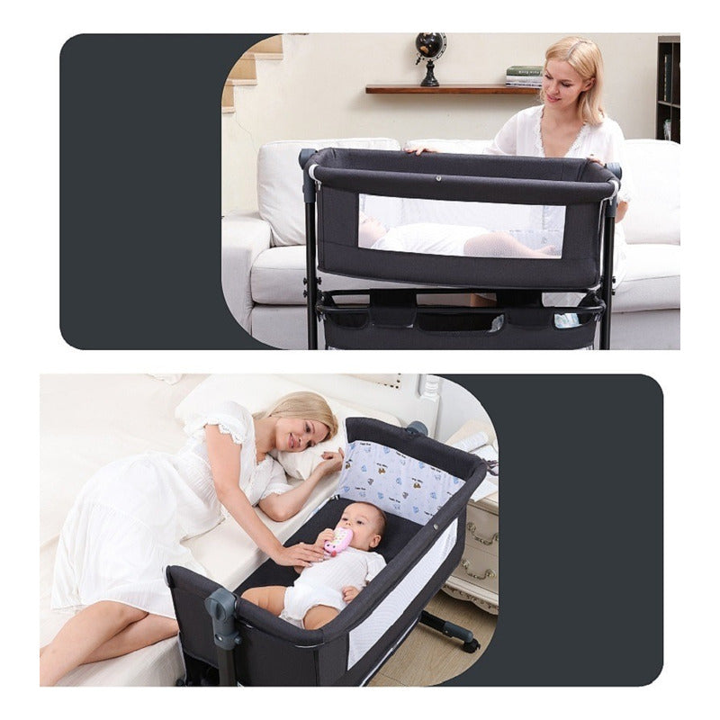 Cuna Colecho Con Mudador + Colchon Confortable + Accesorios Gris Oscuro