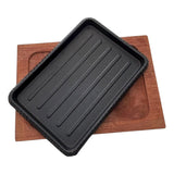 Plancha Plato Rectangular De Fierro Fundido Con Madera 25cms Negro