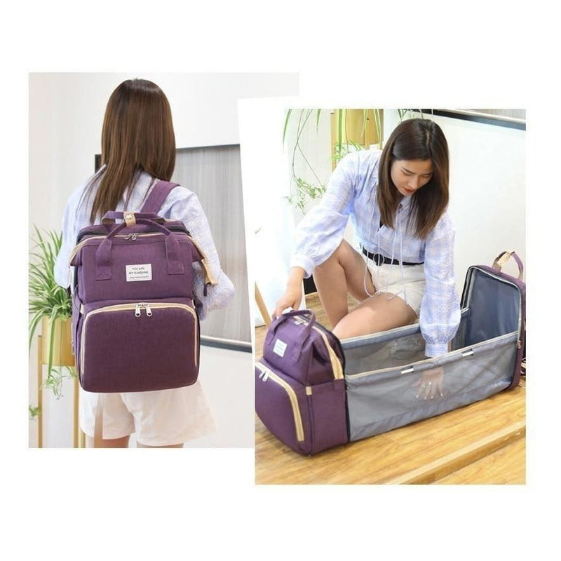 Mochila 3 En 1 Pañalera Cuna Y Mudador Portátil Para Bebés