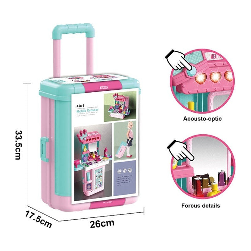 Maletín Tocador De Juguete 3 En 1 Con Accesorios Rosa 35pcs Rosa