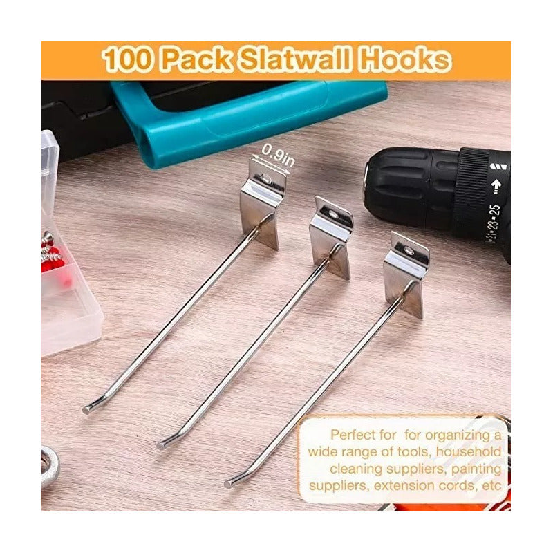 Pack 100 Ganchos Gancheras Panel Ranurado 25 Cm Exhibidor Gris