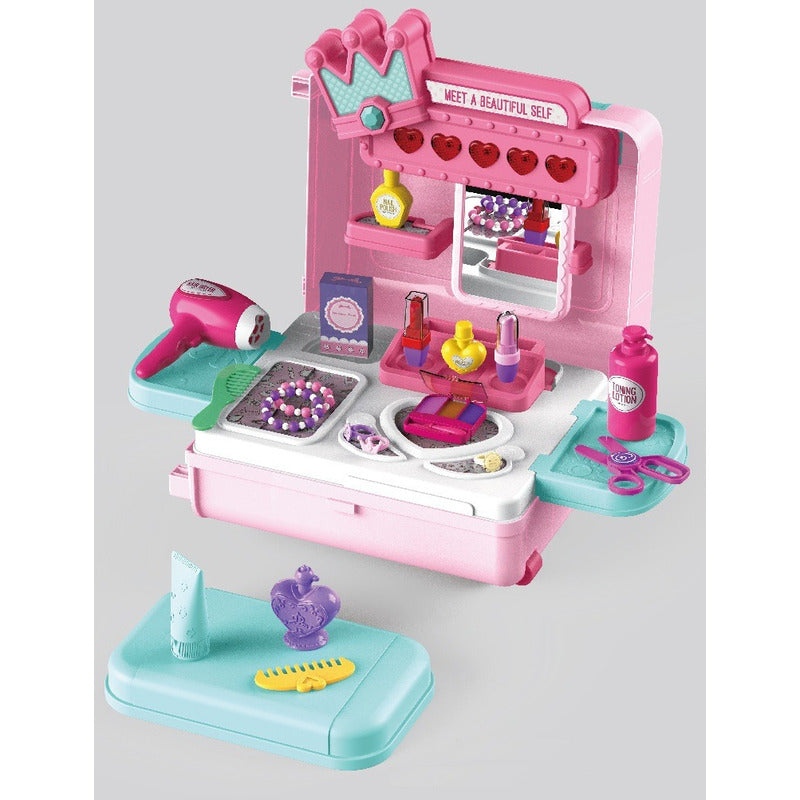 Maletín Tocador De Juguete 3 En 1 Con Accesorios Rosa 35pcs Rosa