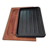 Plancha Plato Rectangular De Fierro Fundido Con Madera 25cms Negro