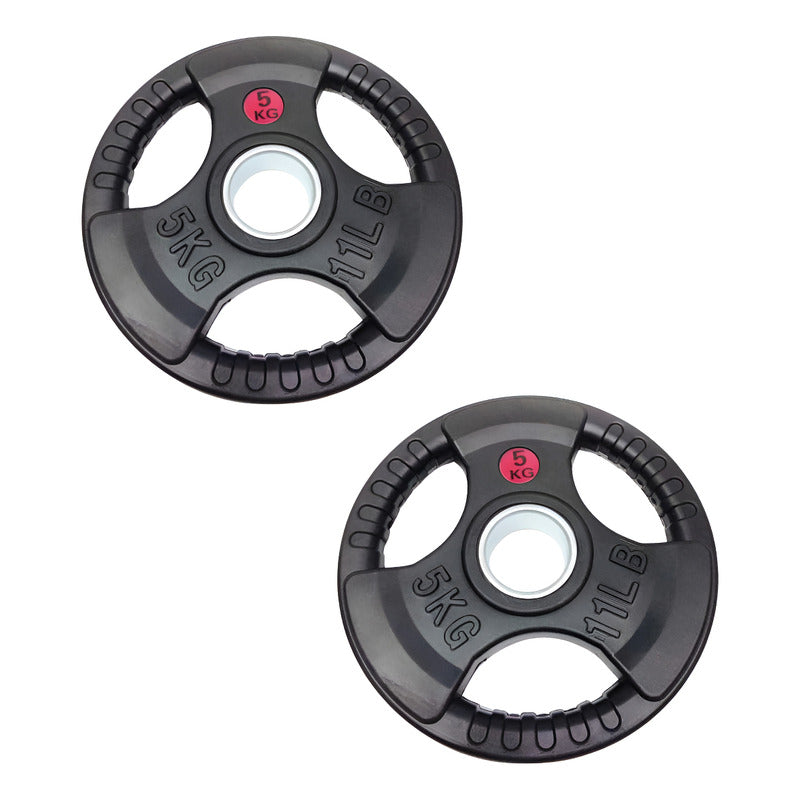 Set 2 Discos Engomado Olímpico 5kg Con Agarre (10kg Total) Negro