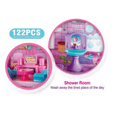 Casa De Muñecas Infantil Con Muebles Y Animales 60x22x38 Cm Rosa