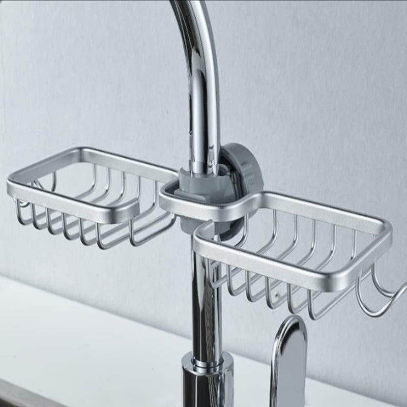 Rejilla Escurridor Esponja Doble Metalica Con Soporte  Gris
