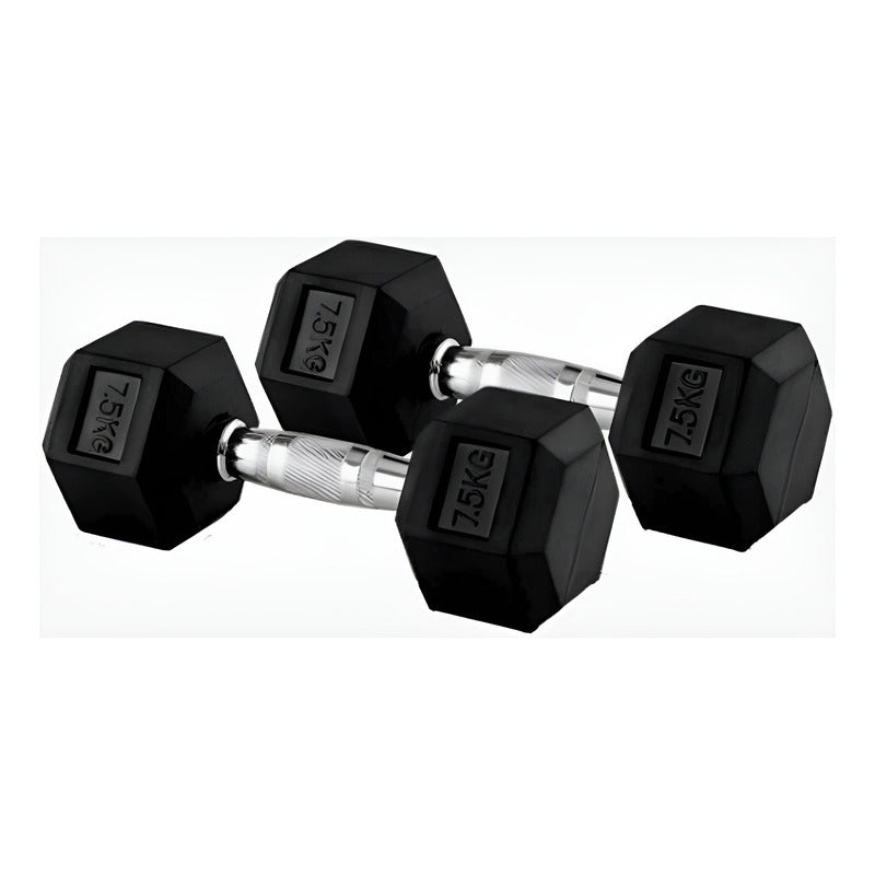 Par de Mancuernas Hexagonales de Caucho 7.5 kg c/u (15 kg Total) Negro