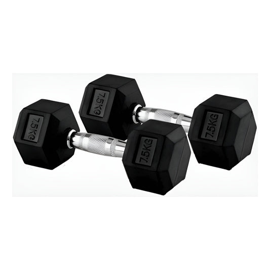 Mancuerna Hexagonal De Caucho 7,5kg (total 15kg El Par) Negro