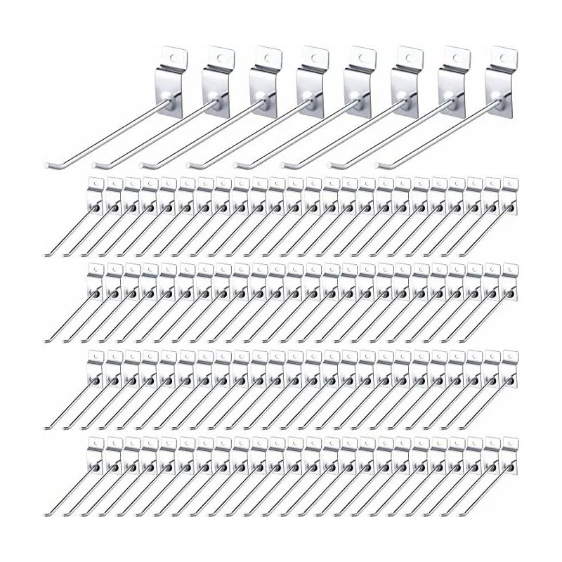 Pack 100 Ganchos Gancheras Panel Ranurado 25 Cm Exhibidor Gris