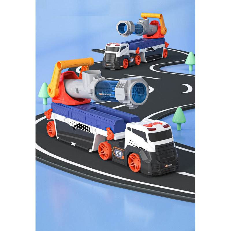 Camión De Juguete Lanza Pelotas Bazooka + Autitos Camion Lanza Autos Azul