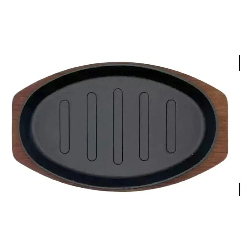 Plancha Plato De Fierro Fundido Con Base Madera 26cms Negro
