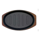 Plancha Plato De Fierro Fundido Con Base Madera 26cms Negro