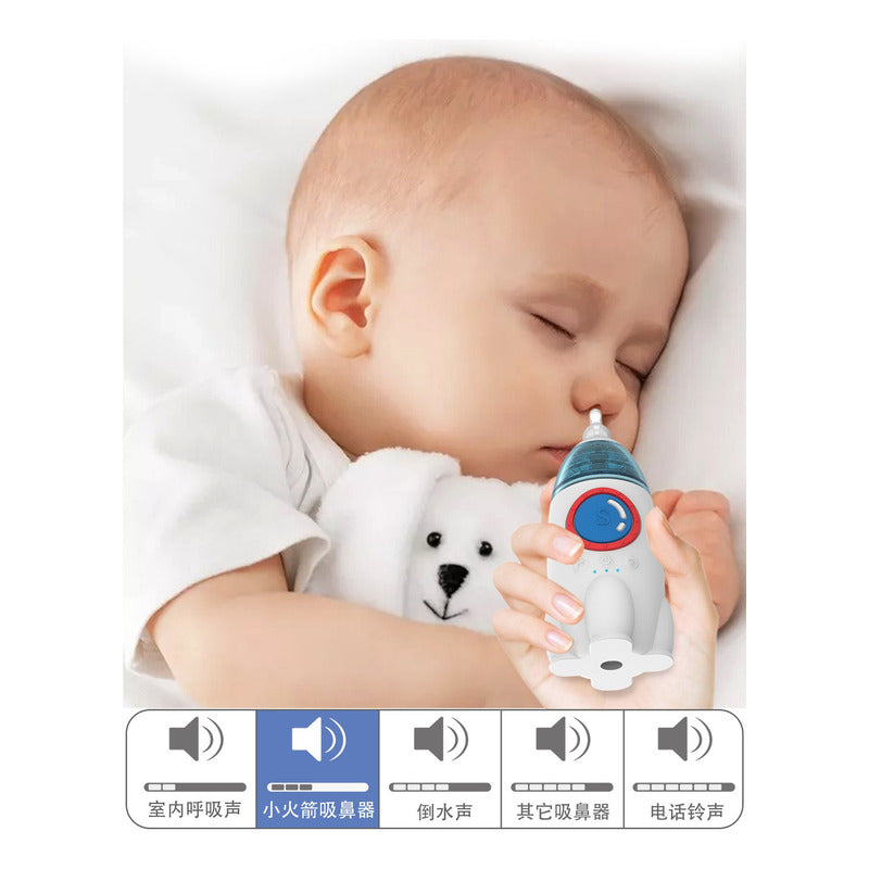 Aspirador Nasal Saca Mocos De Bebe Cohete Con 3 Boquillas Cohete Blanco Con Azul