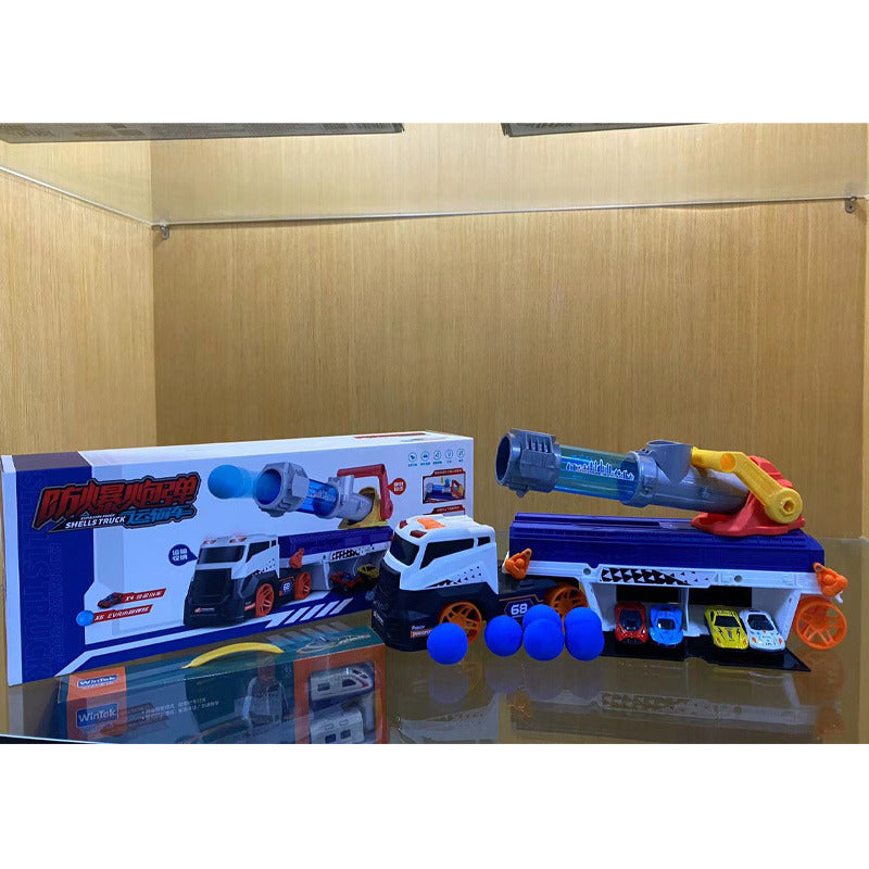 Camión De Juguete Lanza Pelotas Bazooka + Autitos Camion Lanza Autos Azul