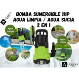 Bomba Agua Sumergible Drenaje Agua Limpia Sucia 1hp Altmann  Verde/negro