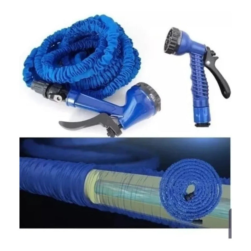 Manguera Retractil Expandible 15 Mts Con Pitón Importada Azul