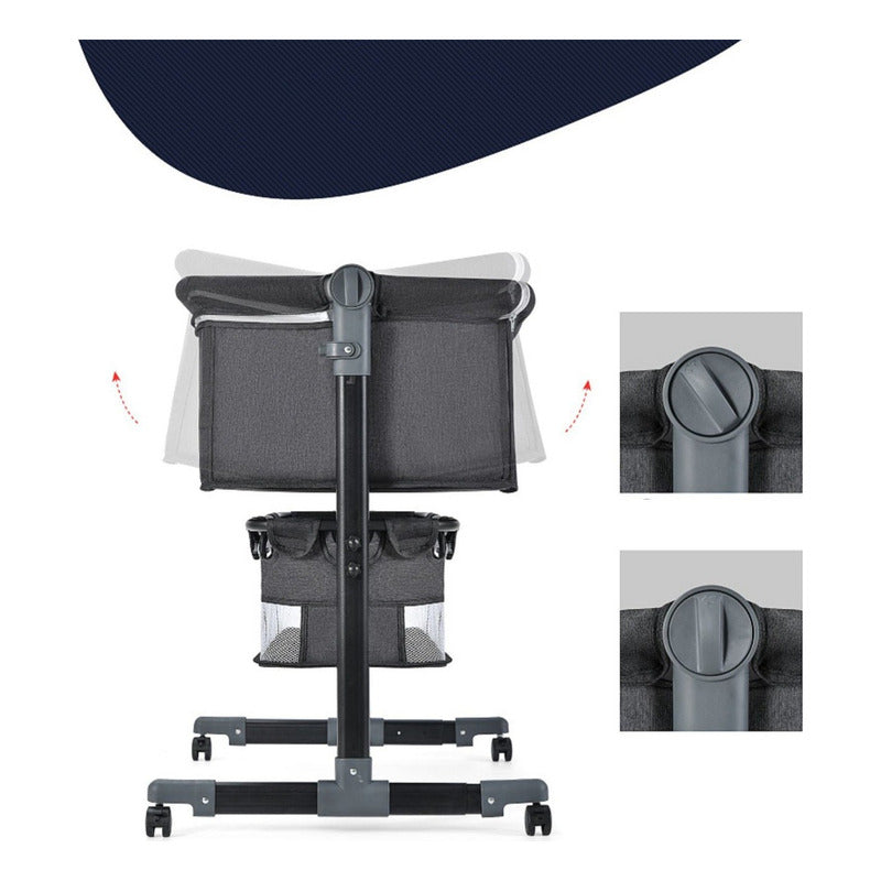 Cuna Colecho Con Mudador + Colchon Confortable + Accesorios Gris Oscuro