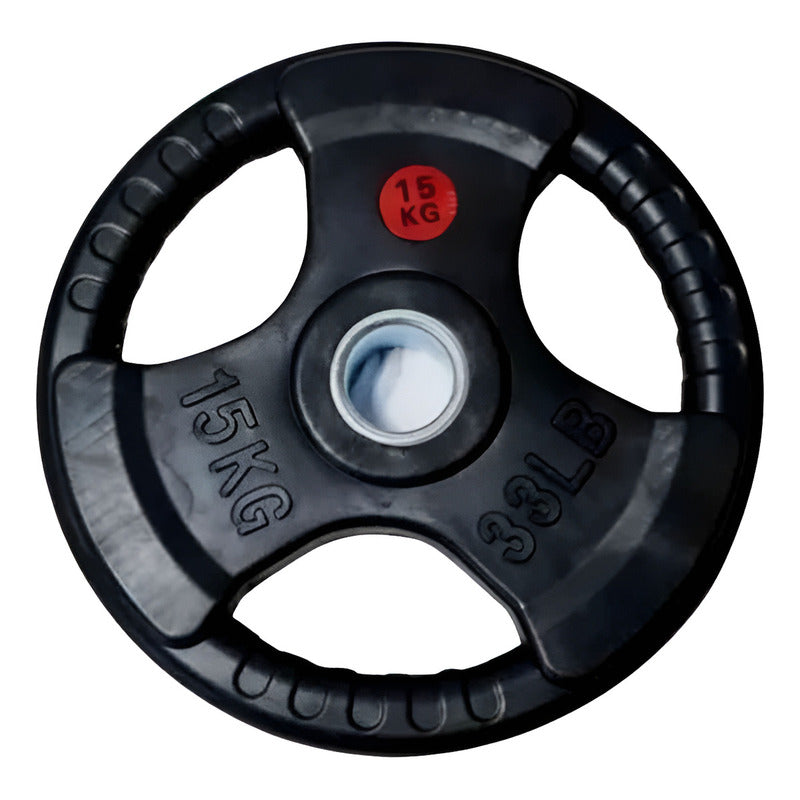 Disco Olímpico De 15 Kg Engomado Con Agarres C/u Importado Negro