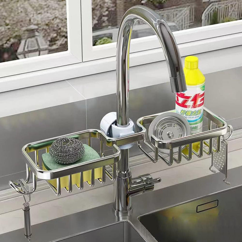 Rejilla Escurridor Esponja Doble Metalica Con Soporte  Gris