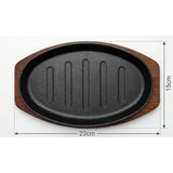 Sartén De Hierro Fundido Con Base De Madera 23x15cms Negro