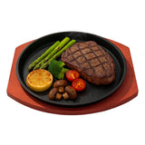 Plancha Plato Redondo De Fierro Fundido Con Madera 25cms Negro