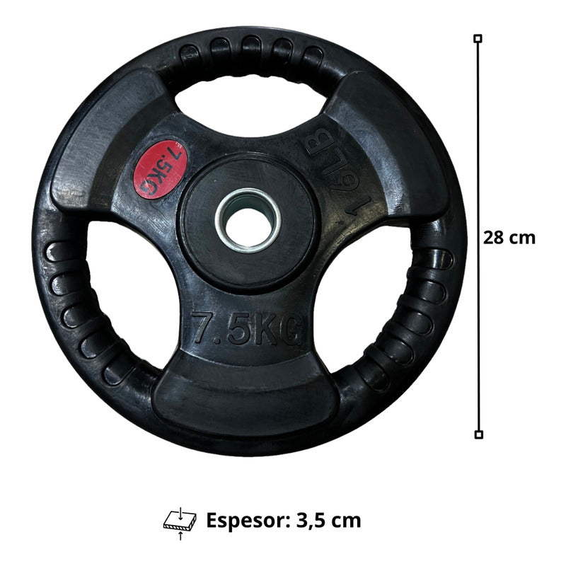 Set 2 Discos Engomado Olímpico 7.5kg Con Agarre (15kg Total) Negro