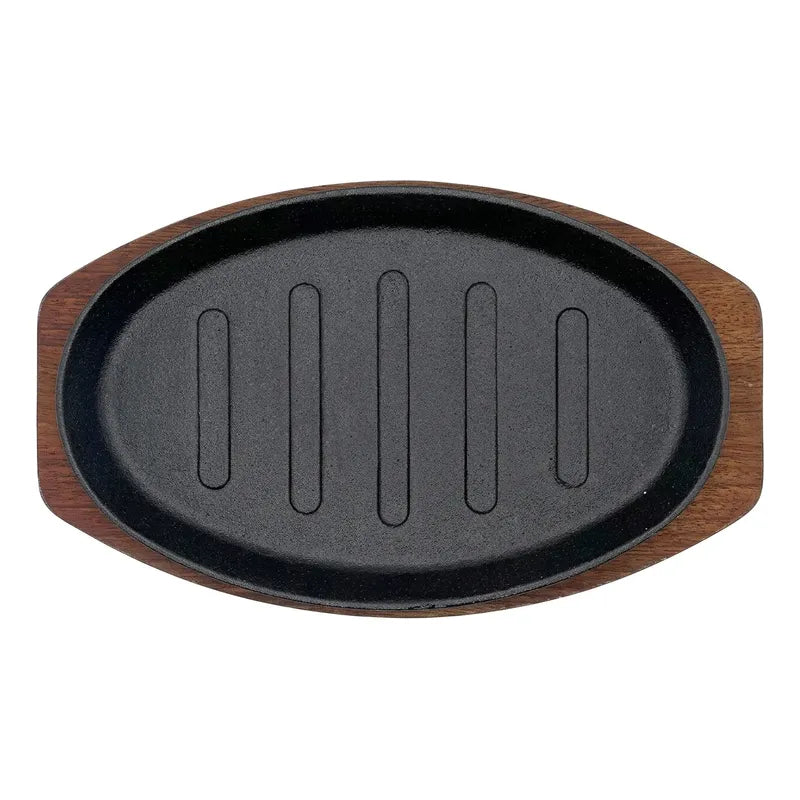 Plancha Plato De Fierro Fundido Con Base Madera 27cms Negro
