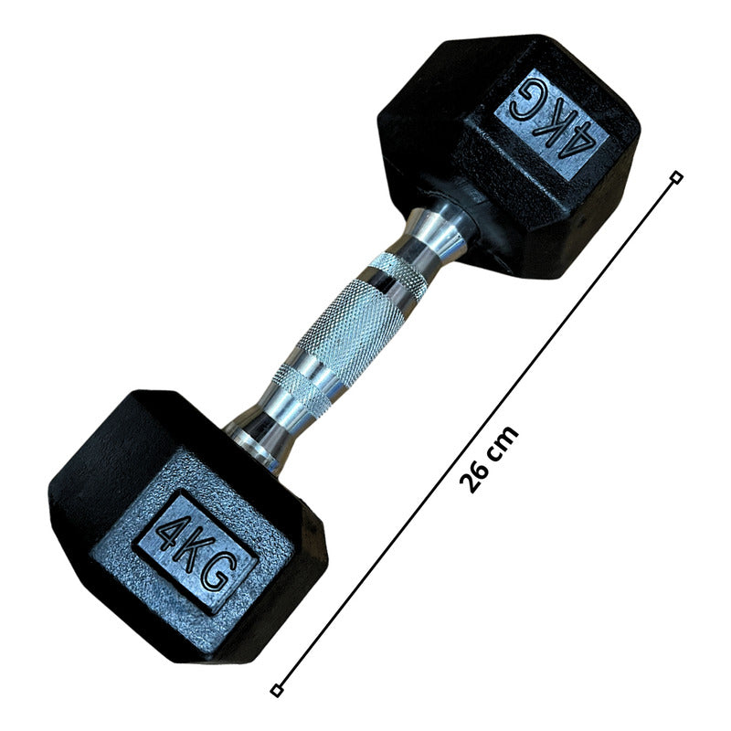 Mancuernas Hexagonales De Caucho 4 Kg (total 8kg El Par) Negro