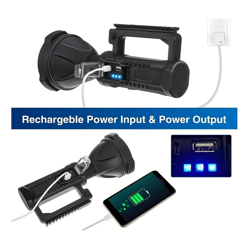 Linterna Recargable Usb Linternas Tacticas Caza Mas Tripode Blanco Negro