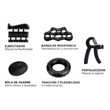Set 5 En 1 Ejercitador Manos Hand Grip Y Antebrazo 5-60 Kg Negro