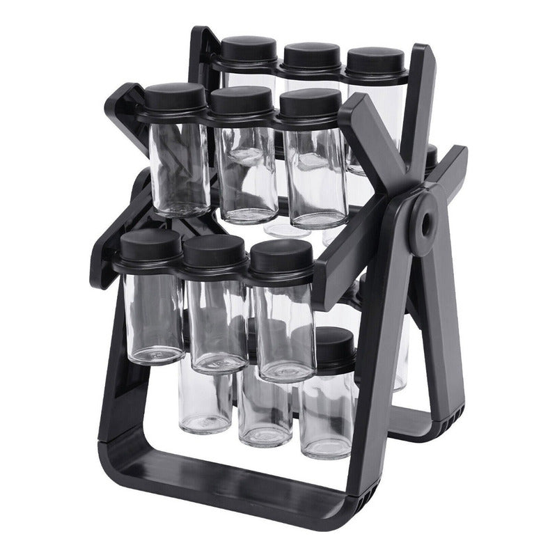 Rack Especiero Condimentero 18 Frascos Multiuso Giratorio  Negro Xl 360°
