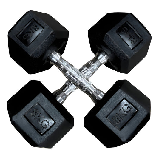 Mancuernas Hexagonales De Caucho 8 Kg (total 16 Kg El Par)  Negro