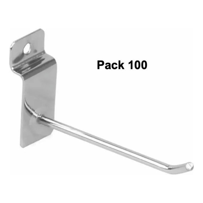 Pack 100 Ganchos Gancheras Panel Ranurado 25 Cm Exhibidor Gris