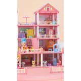 Casa De Muñecas Infantil Con Muebles Y Animales 267pcs 40cm Rosa