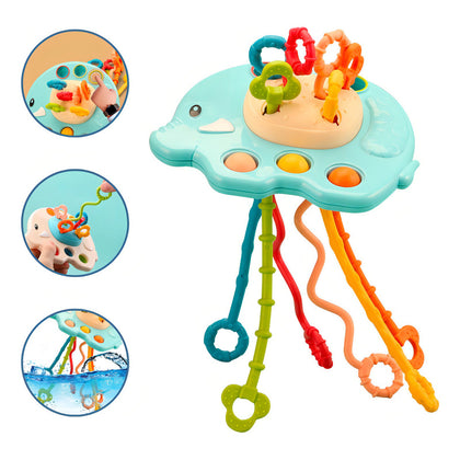 Juguete Montessori Sensory Cord Para Morder La Mano, Color Azul