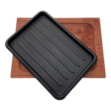 Plancha Plato Rectangular De Fierro Fundido Con Madera 25cms Negro