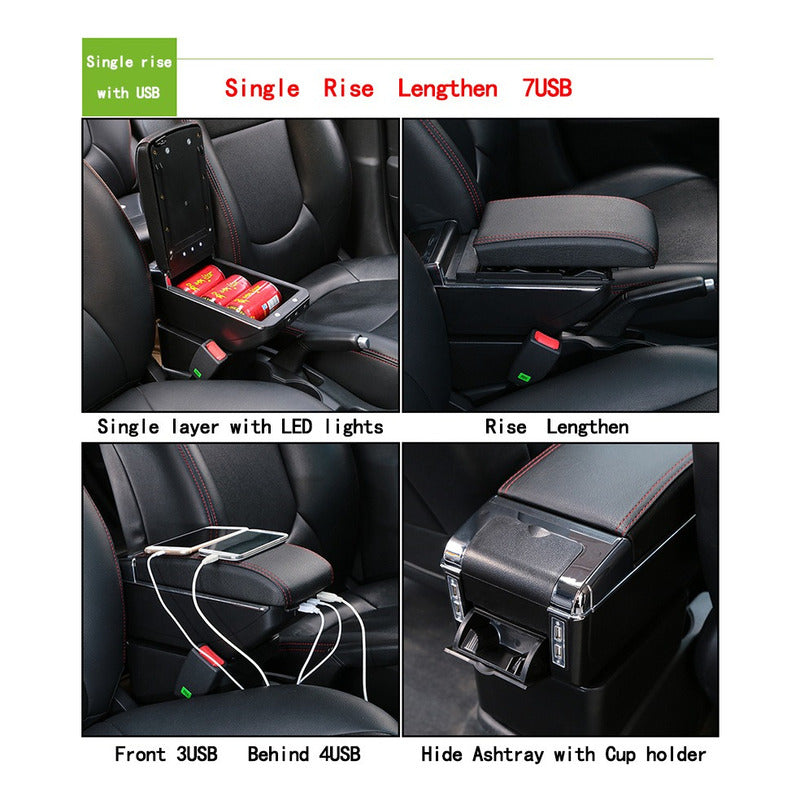 Portavaso Apoya Brazos Auto Universal Base Extensible 7 Usb Negro