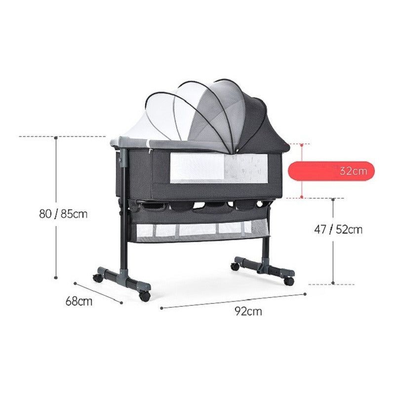 Cuna Colecho Con Mudador + Colchon Confortable + Accesorios Gris Oscuro