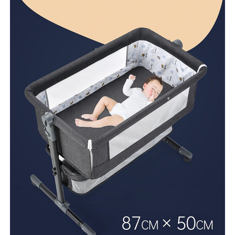 Cuna Colecho Con Mudador + Colchon Confortable + Accesorios Gris Oscuro