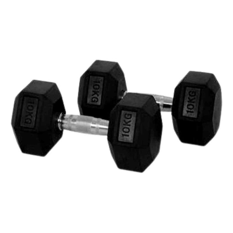 Mancuerna Hexagonal De Caucho 10kg (total 20kg El Par) Negro