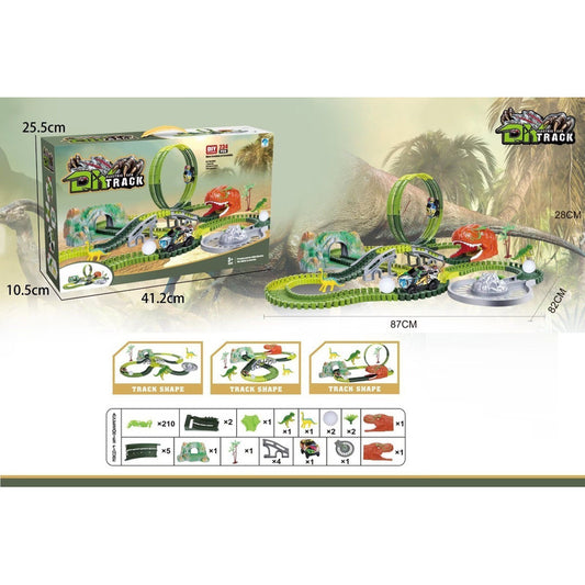Pista De Dinosaurio Flexible Con Auto Dinosaurio 234 Piezas