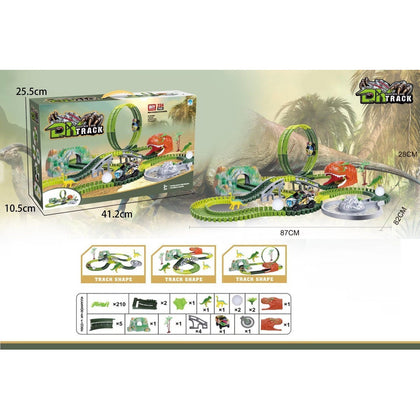 Pista De Dinosaurio Flexible Con Auto Dinosaurio 234 Piezas