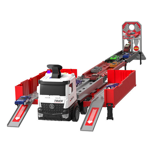 Camión De Juguete Lanza Pelotas  + Autitos Importado Camion Transportador De Autos Rojo