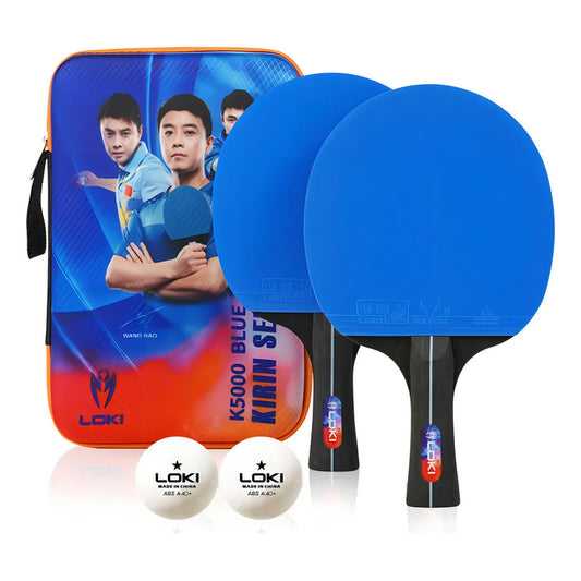 Pack X2 Paletas Loki De Ping Pong + 2 Pelotas + Estuche Colo Azul-negro Fl (cóncavo)
